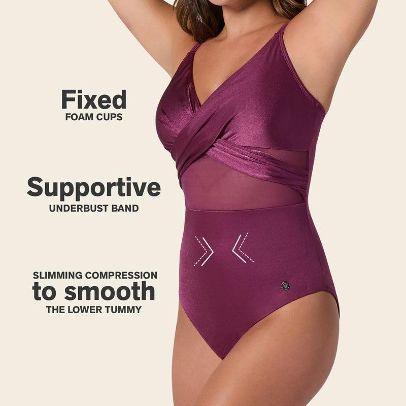 Leonisa One Piece Swimsuit with Tulle Criss Cross Neckline- Tummy Control Bathing Suit for Women - Image 4