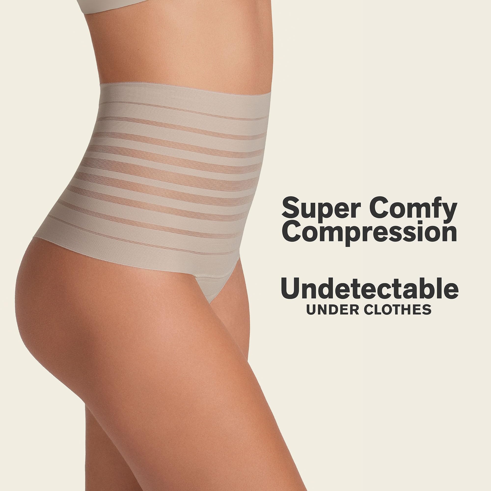 Leonisa Seamless High Waisted Thong Panty UltraStripe Undetectable Lace Stripe for Women - Slimming Tummy Control Underwear - Image 4