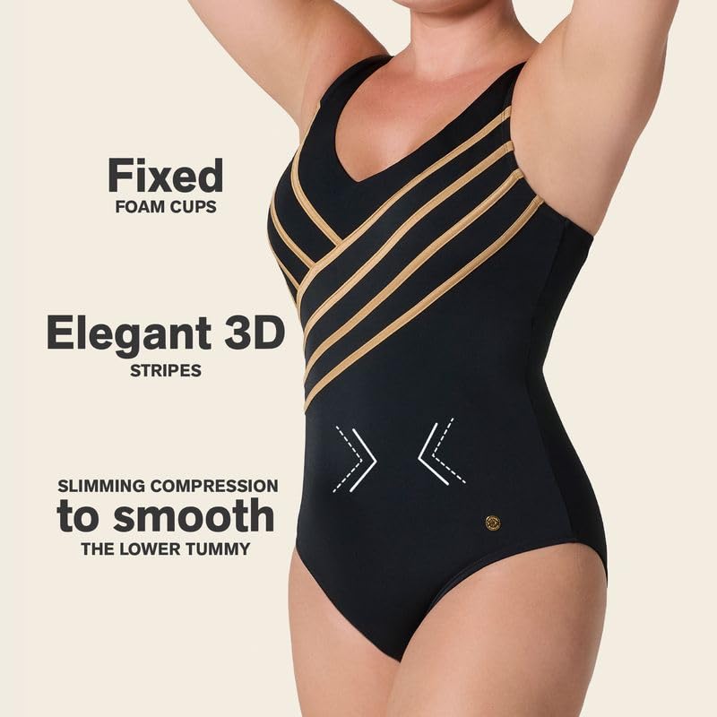 Leonisa Womens Bathing Suits One-Piece Slimming Swimsuit with Elegant 3D Stripes Swimsuits for Women - Image 4
